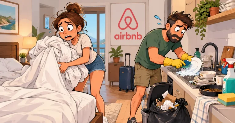 Гости Airbnb моют посуду и снимают постельное бельё перед выездом из арендованной квартиры