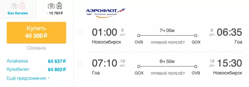Бронирование авиабилетов Новосибирск – Гоа за 40 300 рублей